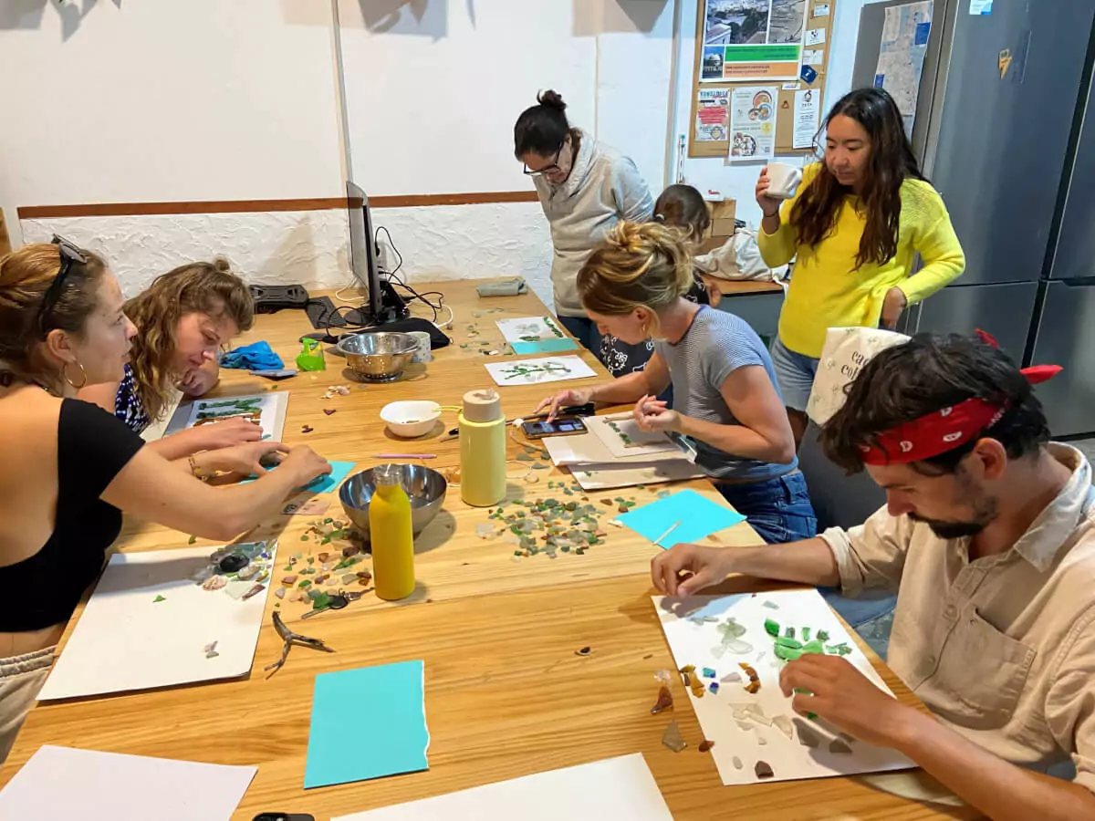 Eco-friendly activity with Sea Glass, people creating art with Sea Glass